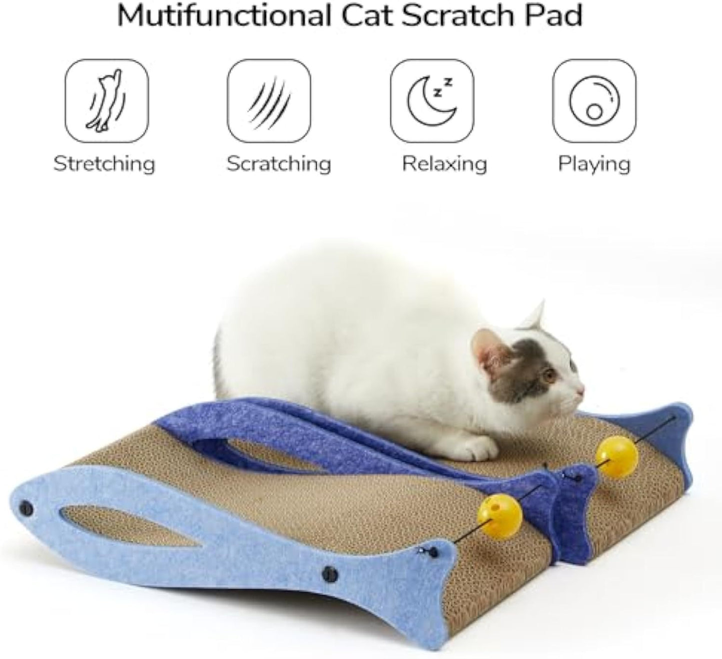 Cat Scratcher Fish Shape Cat Scratcher Pads Cat Scratching Cardboard Lounge Durable Cat Scratcher With Ball Toy For Indoor Cats