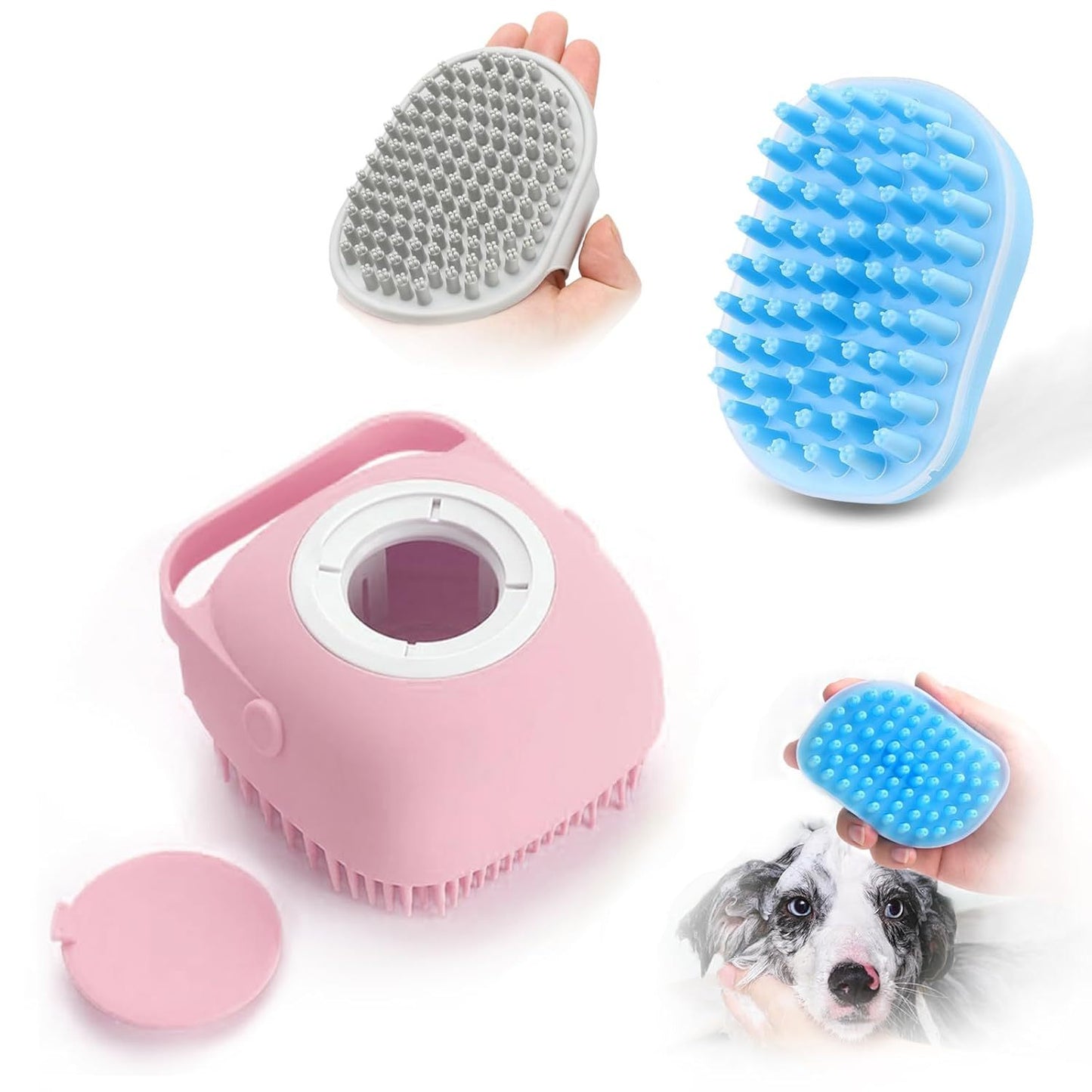 Pet Grooming Brush With Soap Dispenser For Dogs And Cats Soft Silicone Bristles, Long Short Hair Friendly