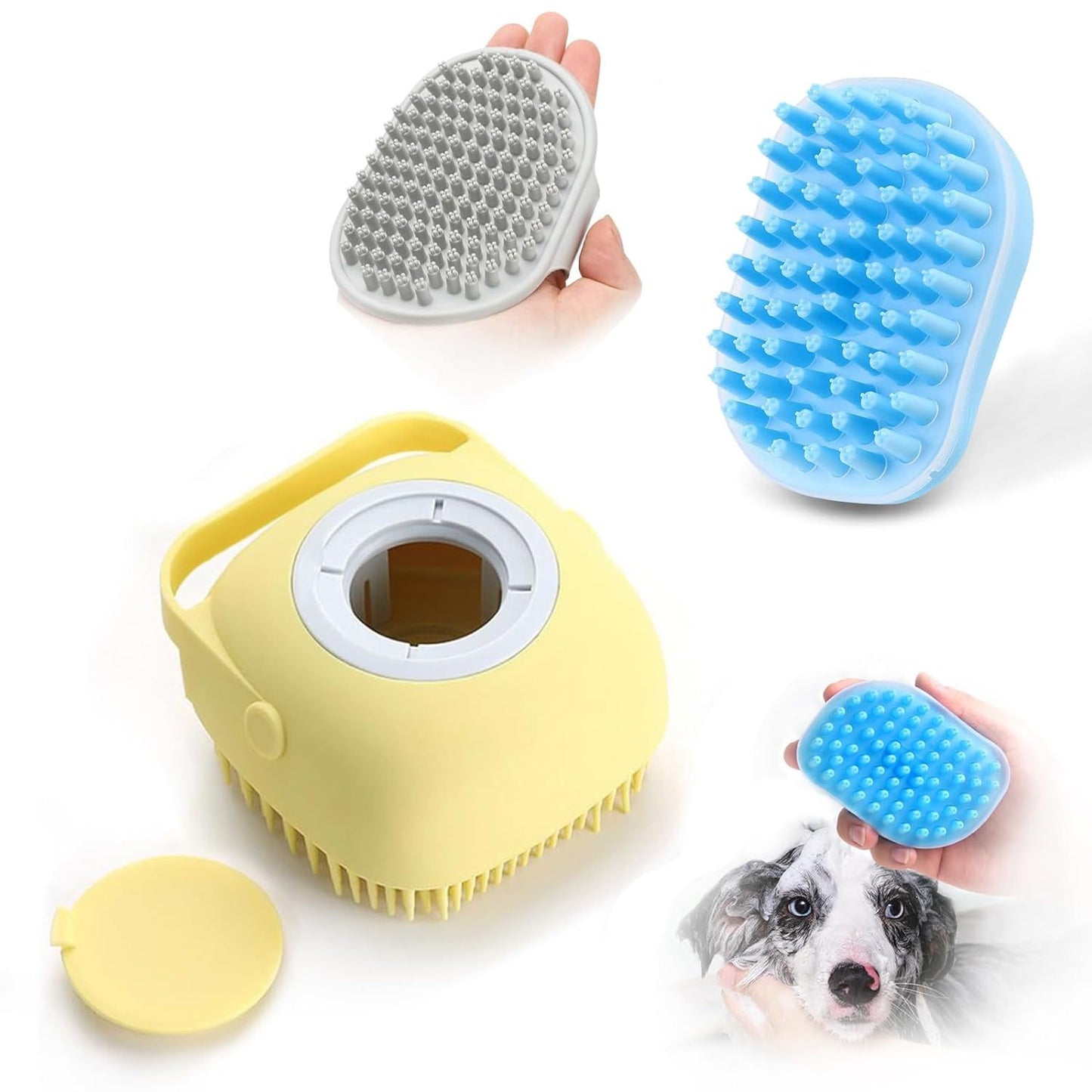 Pet Grooming Brush With Soap Dispenser For Dogs And Cats Soft Silicone Bristles, Long Short Hair Friendly