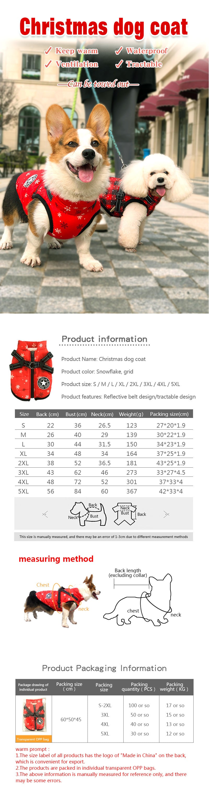 Autumn And Winter Clothing Warm Pet Clothing Waterproof Reflective Tape Chest Back Dog Cotton