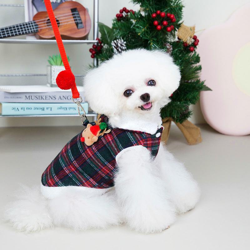 Pet Clothing Two-leg Cotton-padded Clothes Christmas Plaid Vest