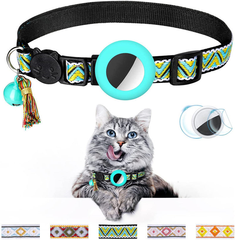 Pet Collar Geometric Pattern Cat With Bell