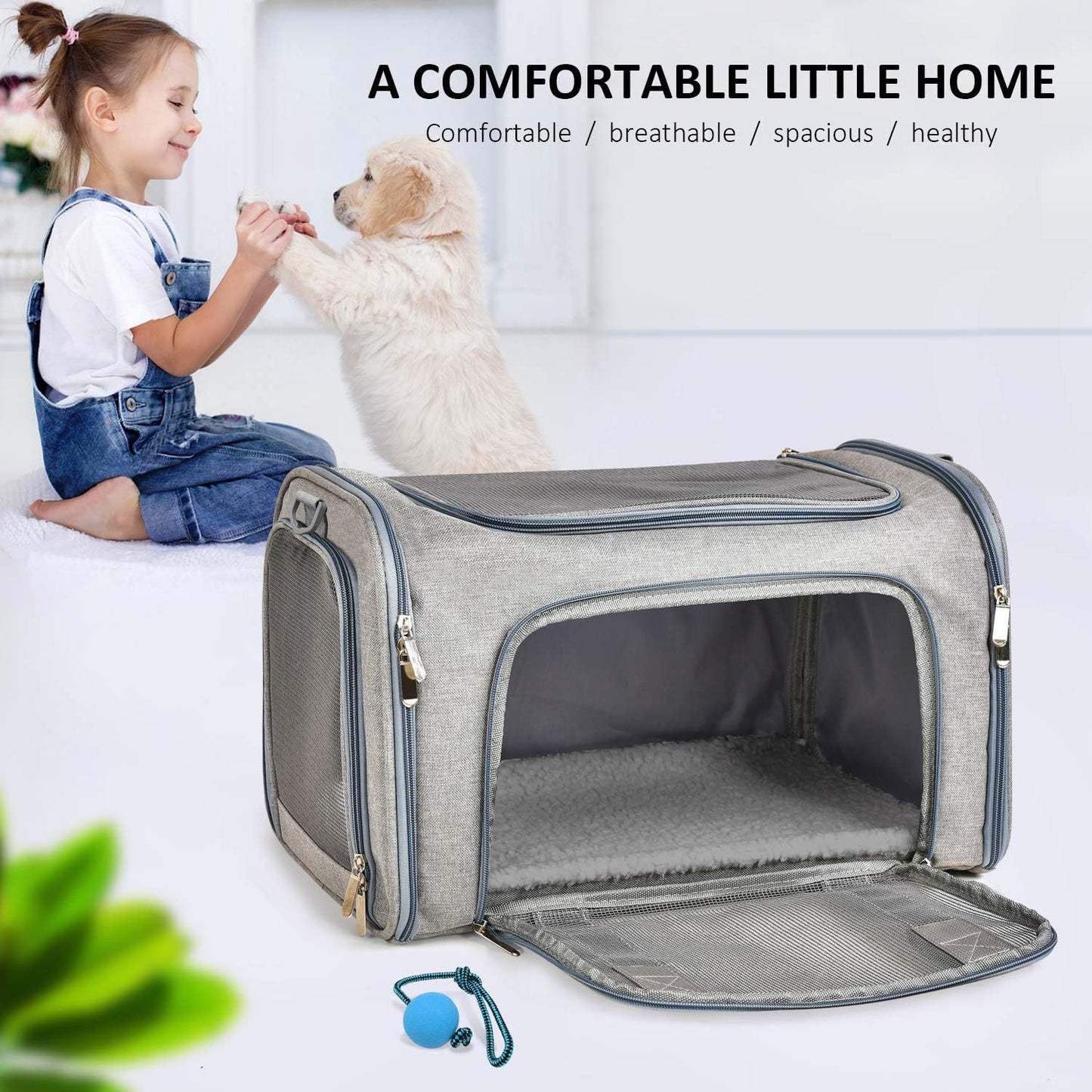 Dog Carrier For Small Medium Cats Puppies Up To 15 Lbs Carrier Soft Sided, Collapsible Travel Puppy Carrier Grey
