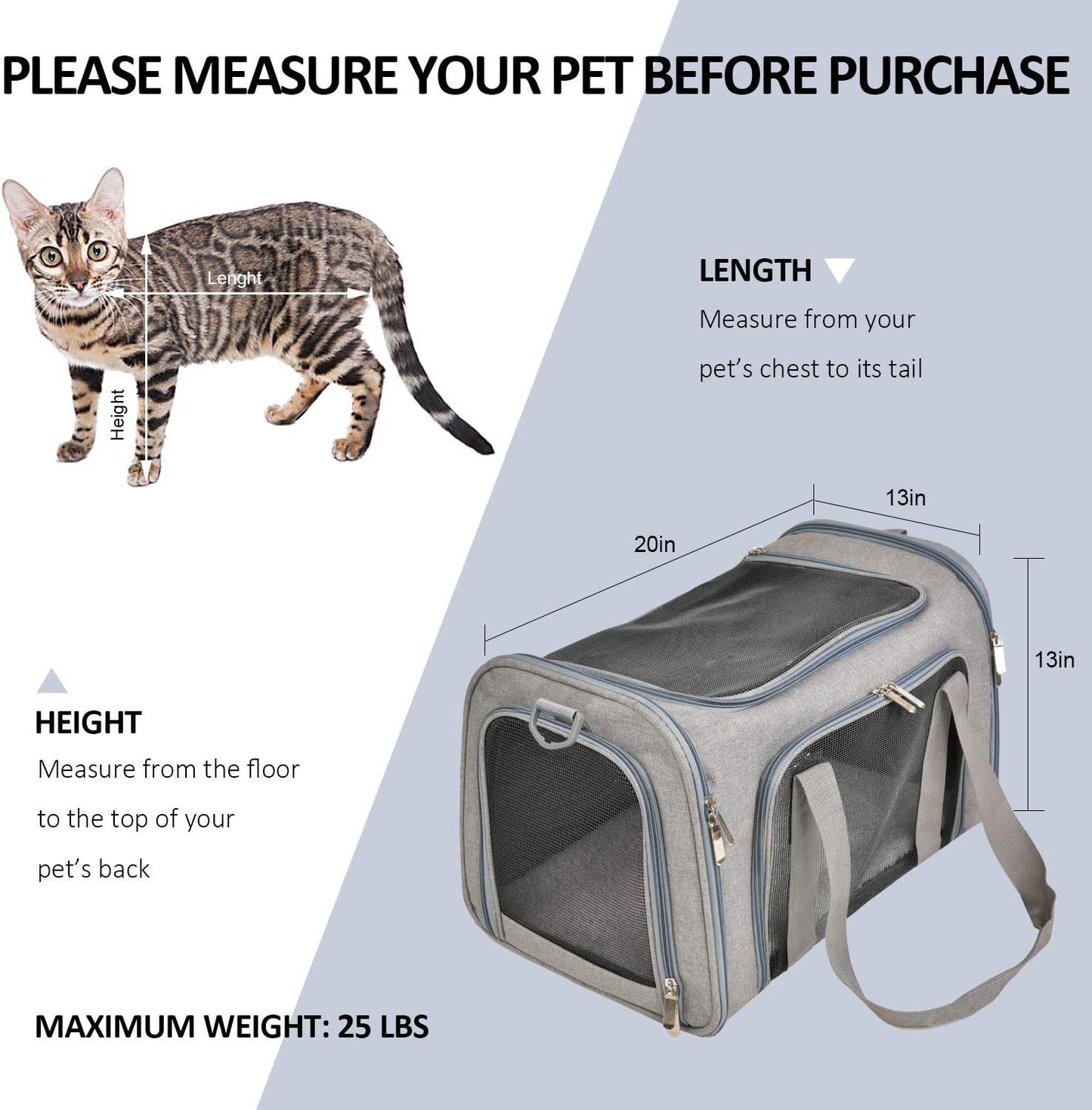 Dog Carrier For Small Medium Cats Puppies Up To 15 Lbs Carrier Soft Sided, Collapsible Travel Puppy Carrier Grey