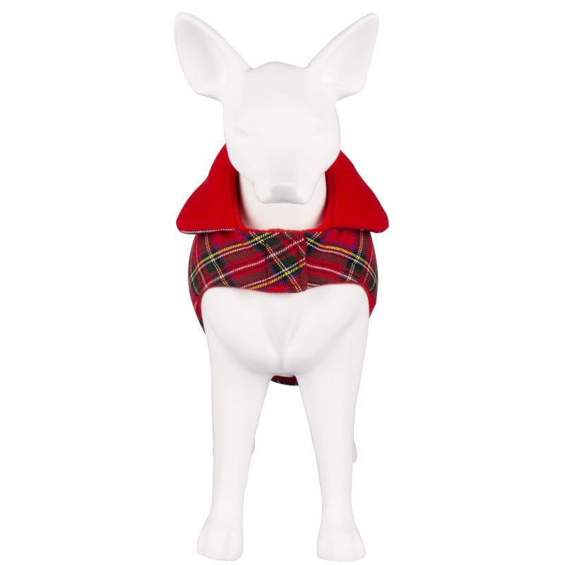 Dog Clothes Thickened Warm Cotton Coat Red Plaid Vest