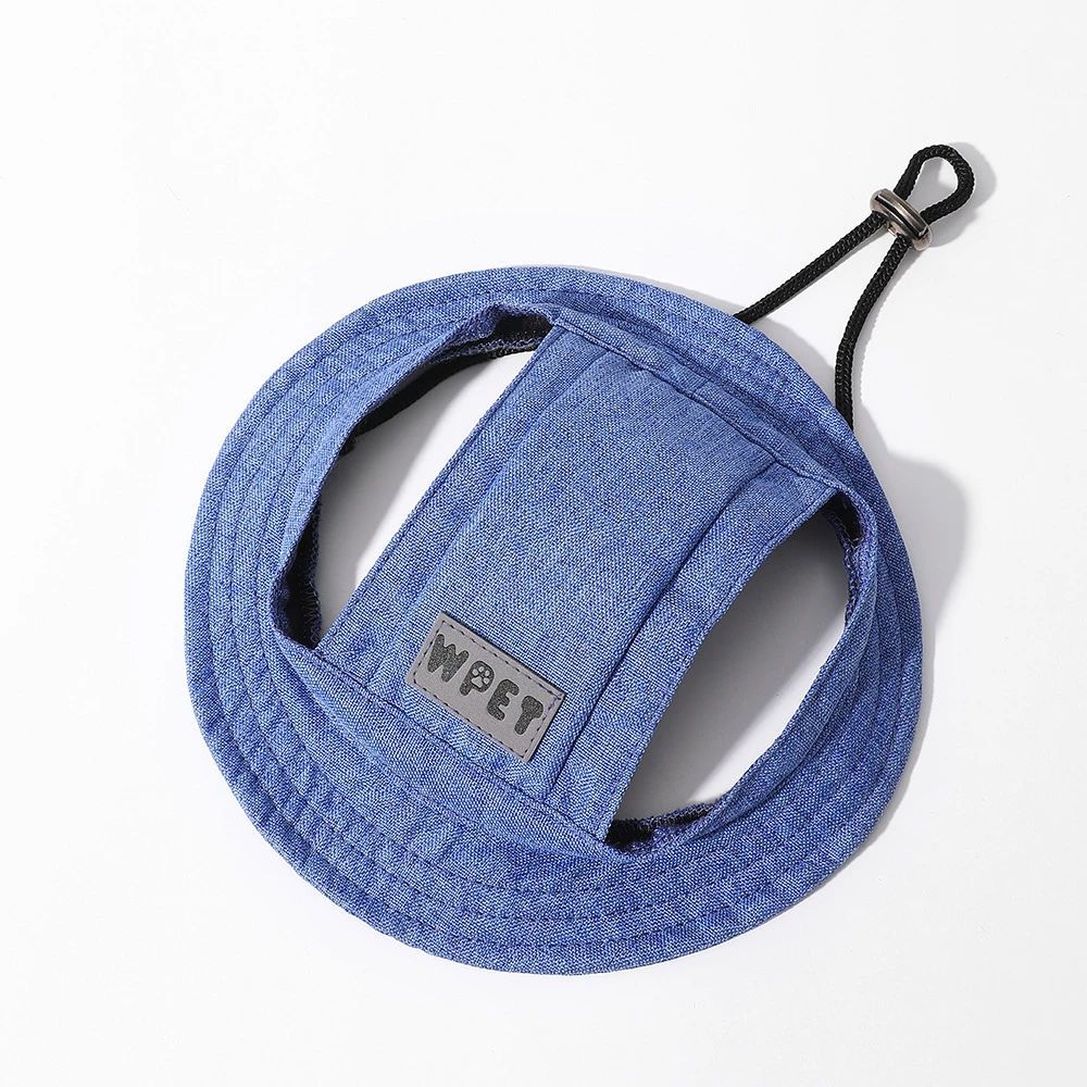 Pet Hat With Ear Holes For Medium Small Dogs Adjustable Summer Pets Dog Outdoor Sun Cap Cat Puppy Denim Color Canvas Visor Caps