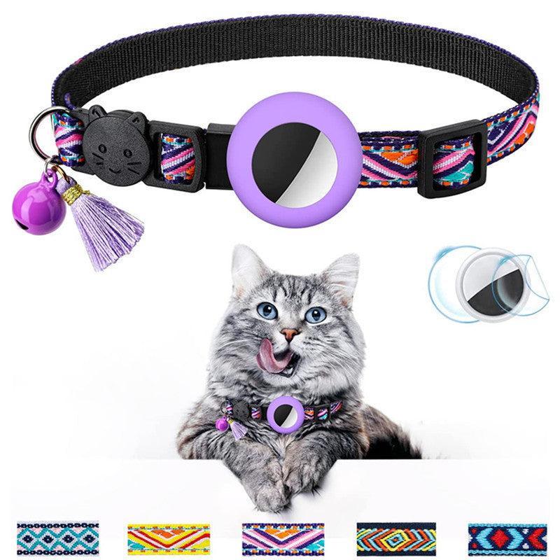Pet Collar Geometric Pattern Cat With Bell