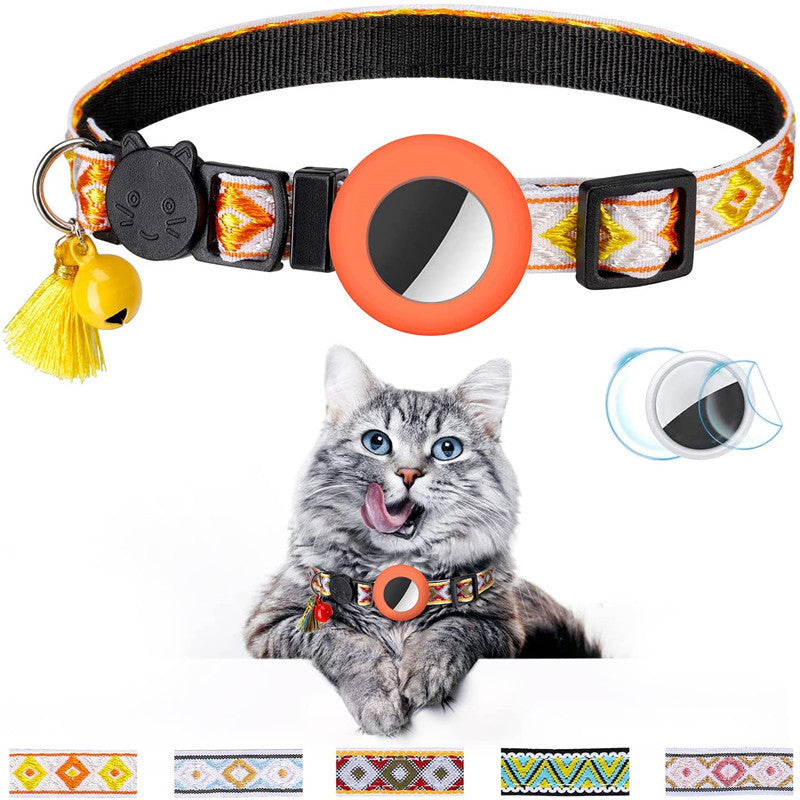 Pet Collar Geometric Pattern Cat With Bell
