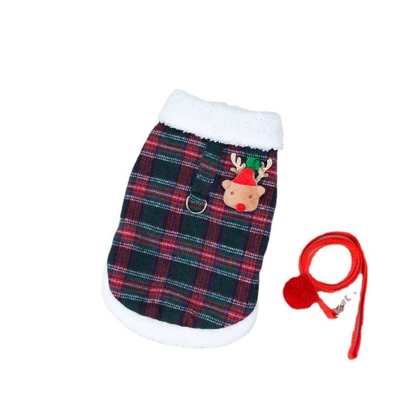 Pet Clothing Two-leg Cotton-padded Clothes Christmas Plaid Vest