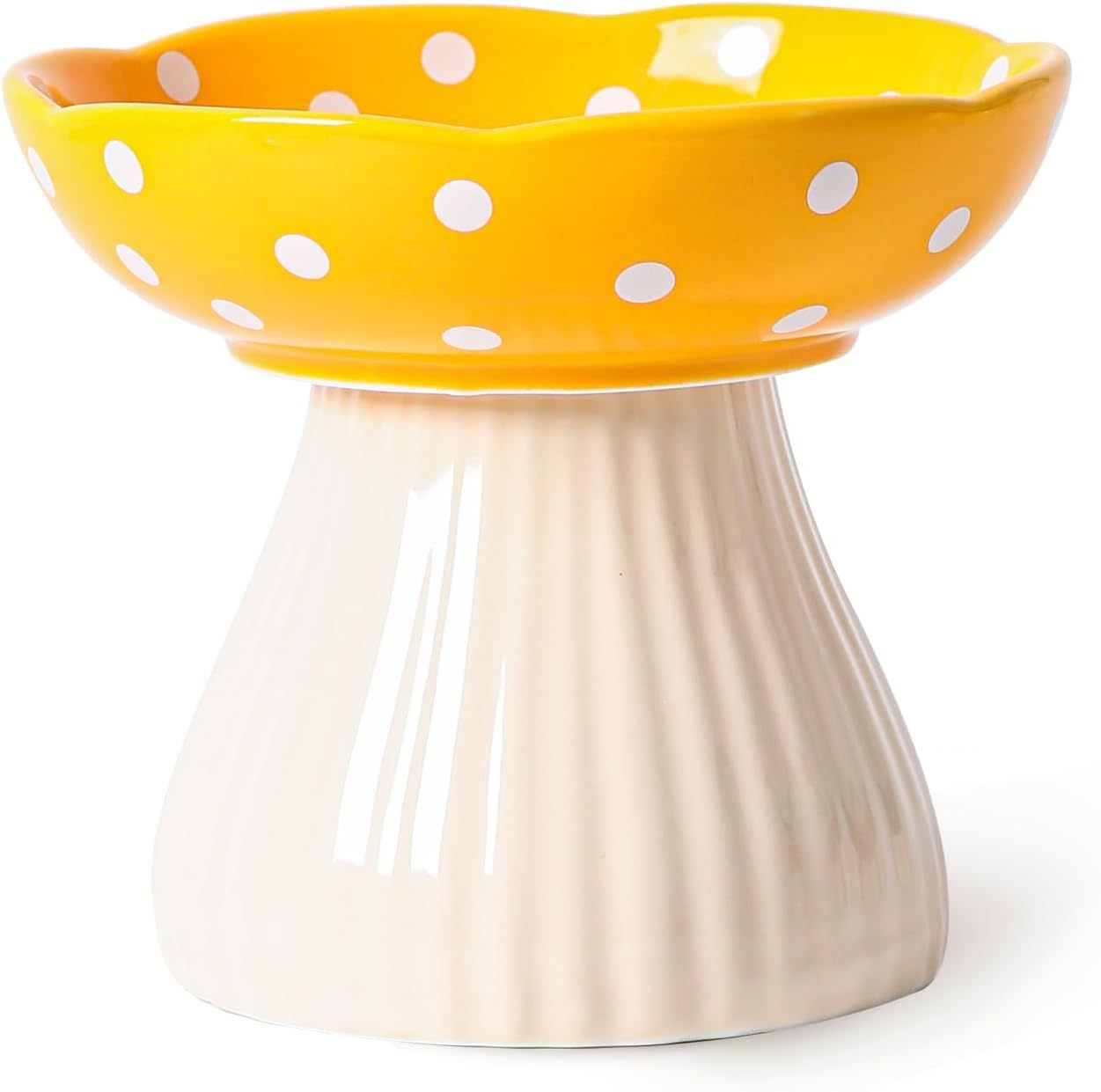 Mushroom Raised Cat Bowl With Cute Polka Dot Design And Safe Ceramic Material For Small Pets