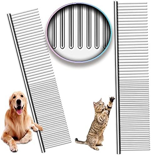 Dog Combs With Rounded Ends Stainless Steel Teeth Cat Comb For Removing Tangles And Knots Professional Grooming Tool For Long And Short Haired Dog Cat And Other Pets