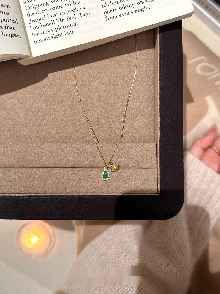 S925 Sterling Silver Yang Green Gourd Pendant Necklace
