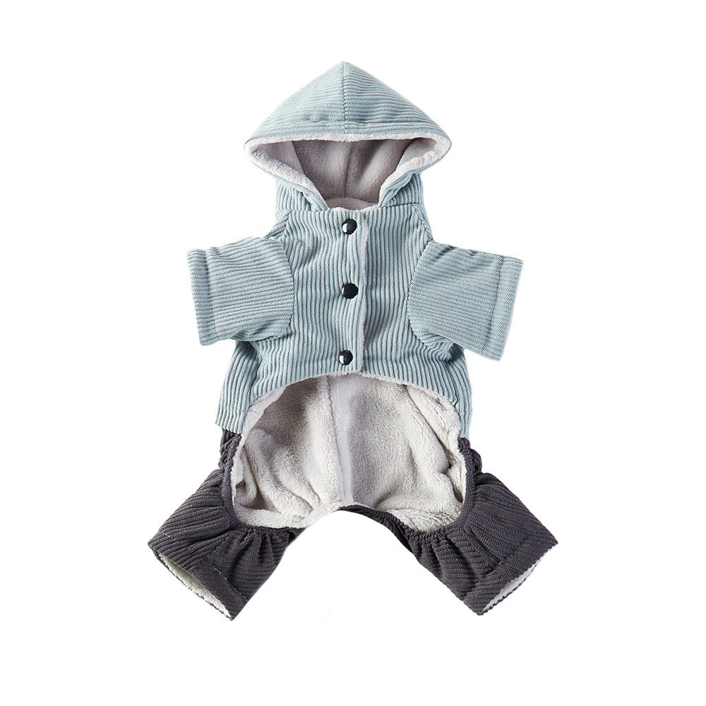 Corduroy Pet Four-legged Hooded Fleece Lined Coat