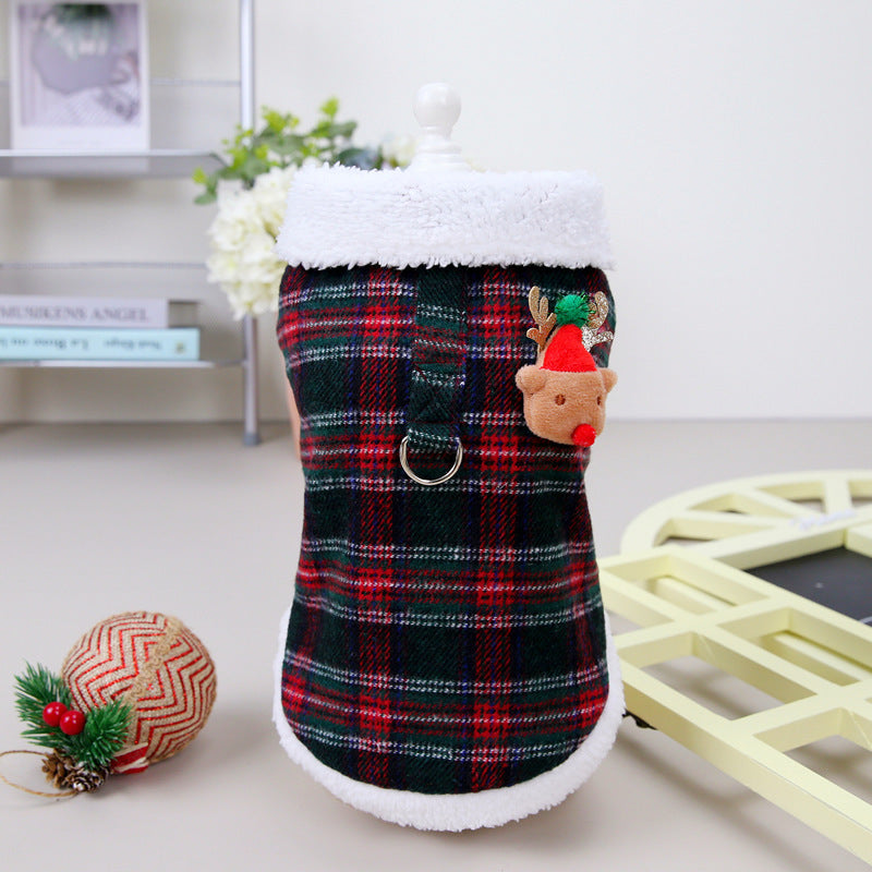 Pet Clothing Two-leg Cotton-padded Clothes Christmas Plaid Vest