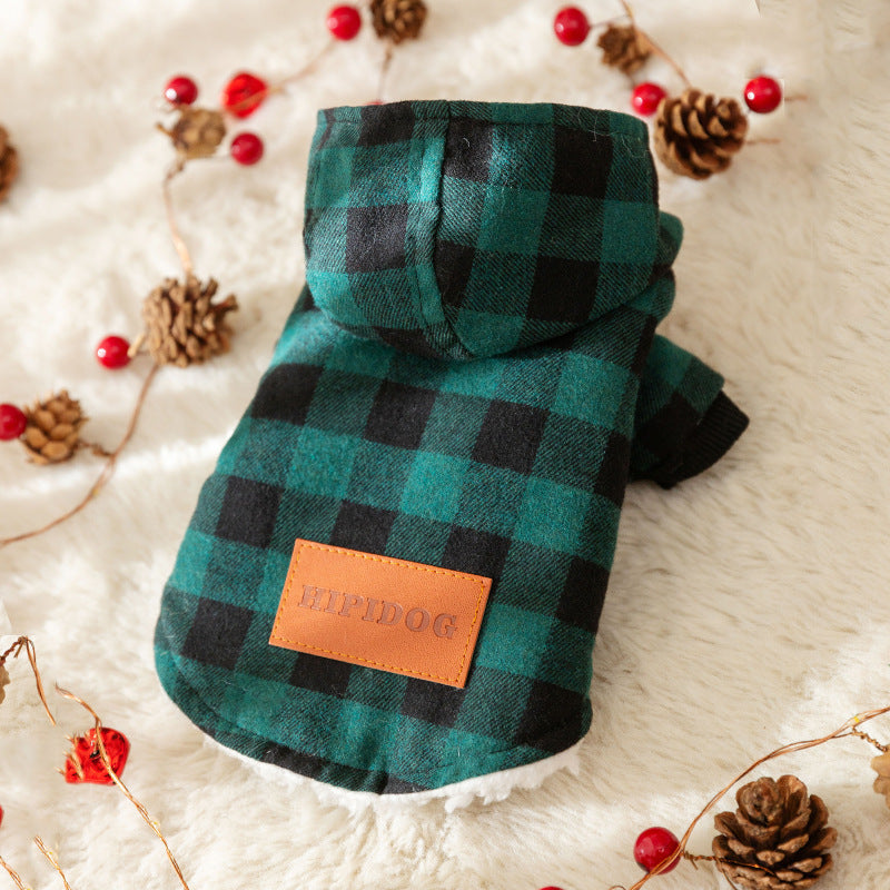 Pet Dog Classic Plaid Hooded Cotton-padded Coat