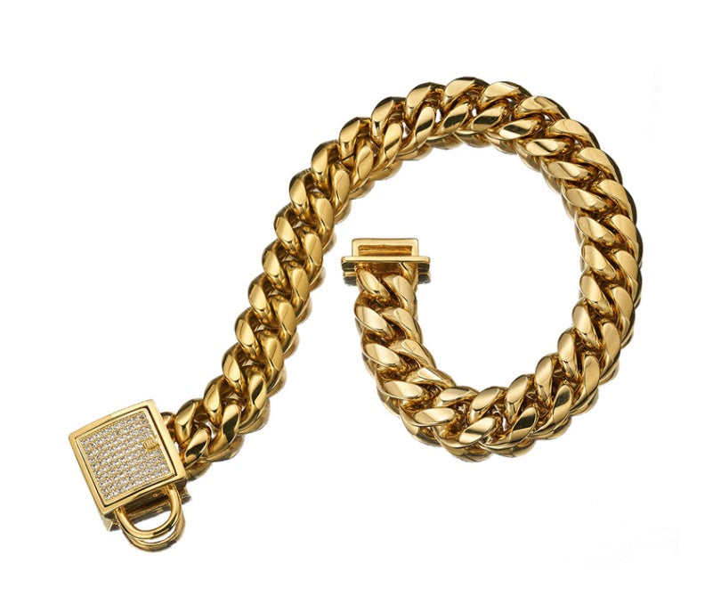 Pet dog collar stainless steel titanium steel gold encryption chain buckle dog chain