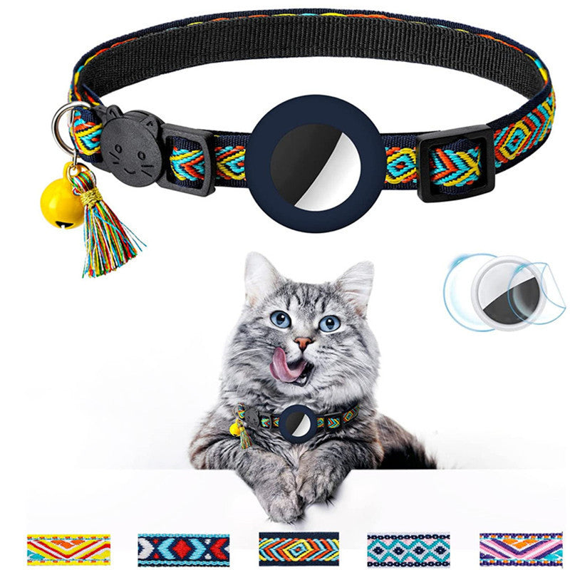 Pet Collar Geometric Pattern Cat With Bell