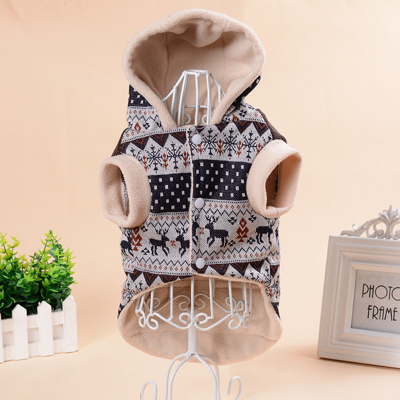 Pet Clothing Fawn Snowflake Hooded Cotton Coat