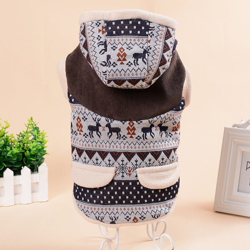 Pet Clothing Fawn Snowflake Hooded Cotton Coat