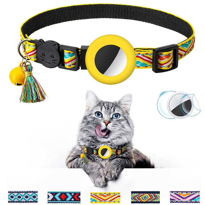 Pet Collar Geometric Pattern Cat With Bell