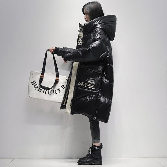 Polished Black Down Jacket Women's High-end Mid-length Coat