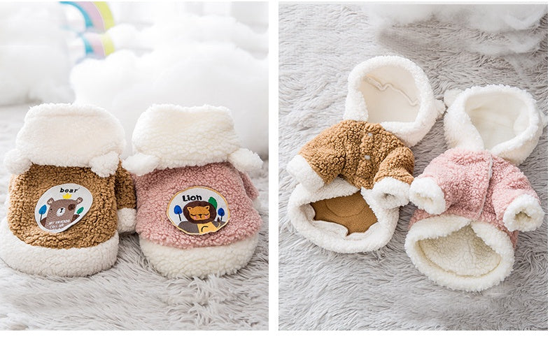 Thickened Warm Cotton Two-legged Cartoon Plus Velvet Cat Pet Clothes
