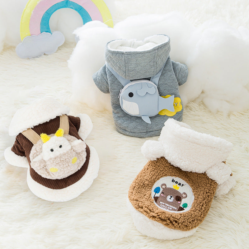 Thickened Warm Cotton Two-legged Cartoon Plus Velvet Cat Pet Clothes