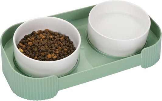 Ceramic Elevated Cat Bowls For Indoor Cats 15 Tilted Stand Anti Vomiting Raised Cat Food And Water Bowls Set Raised Cat Bowls With Non Slip Cat Bowl No Spill Bowl Dishes For Cats And Puppy