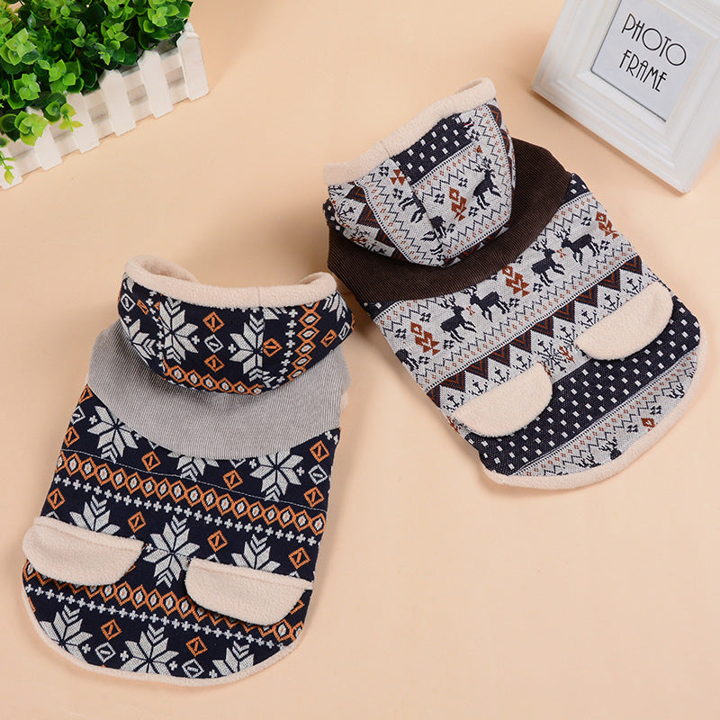 Pet Clothing Fawn Snowflake Hooded Cotton Coat