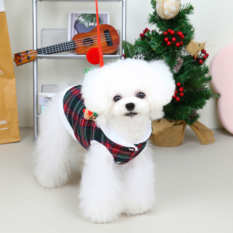 Pet Clothing Two-leg Cotton-padded Clothes Christmas Plaid Vest