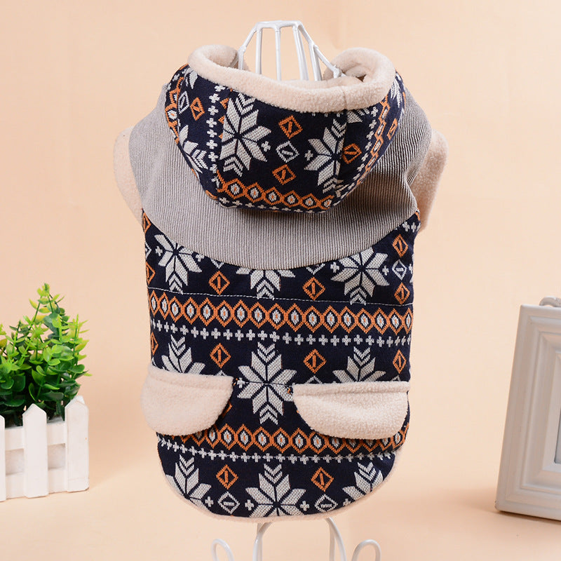 Pet Clothing Fawn Snowflake Hooded Cotton Coat